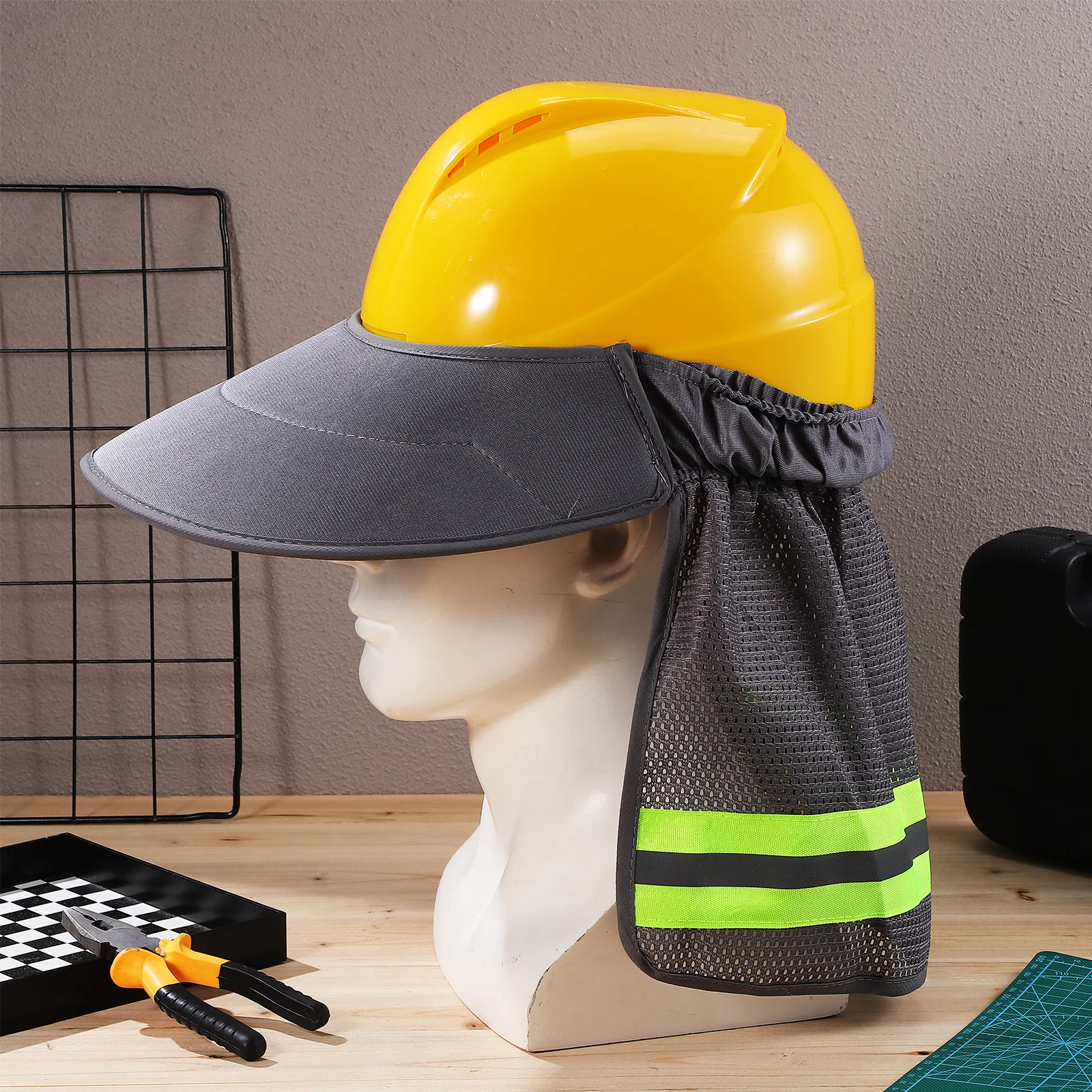

Safety Sunshade Lightweight Breathable Mesh Extended Curtain Sun Protection Hard Hat Visor Foldable Head Cover Wear