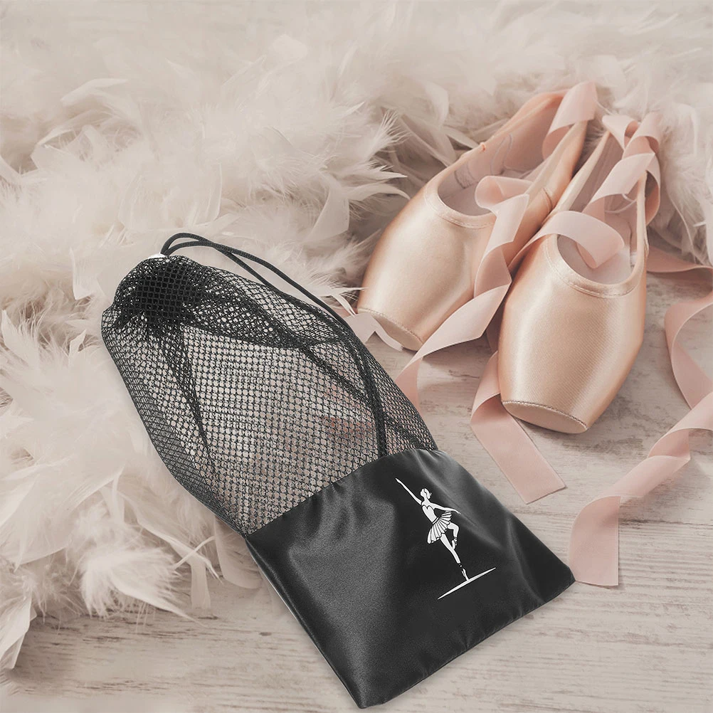 

2 Pcs Dance Shoe Bag Wear-resistant Mesh Satin Storage Bags for Girls Women Travel Ballet Shoes Bag Drawstring Reusable