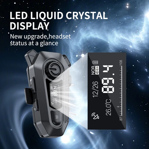 Imagen 2 del producto Auriculares para casco de motocicleta BT5.3, inalámbricos, manos libres, resistentes al agua, con Radio FM, música, pantalla LED compartida para conductor