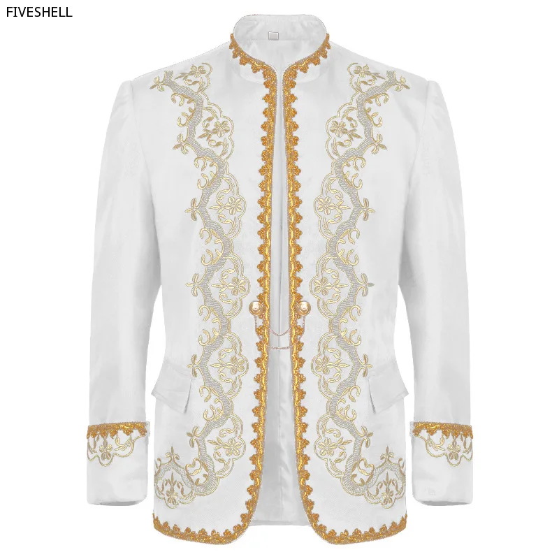 Medieval Gothic Costume for Men Embroidery Baroque CosplayJacket Luxury Wedding Stage Party Stage Performance Palace Blazer