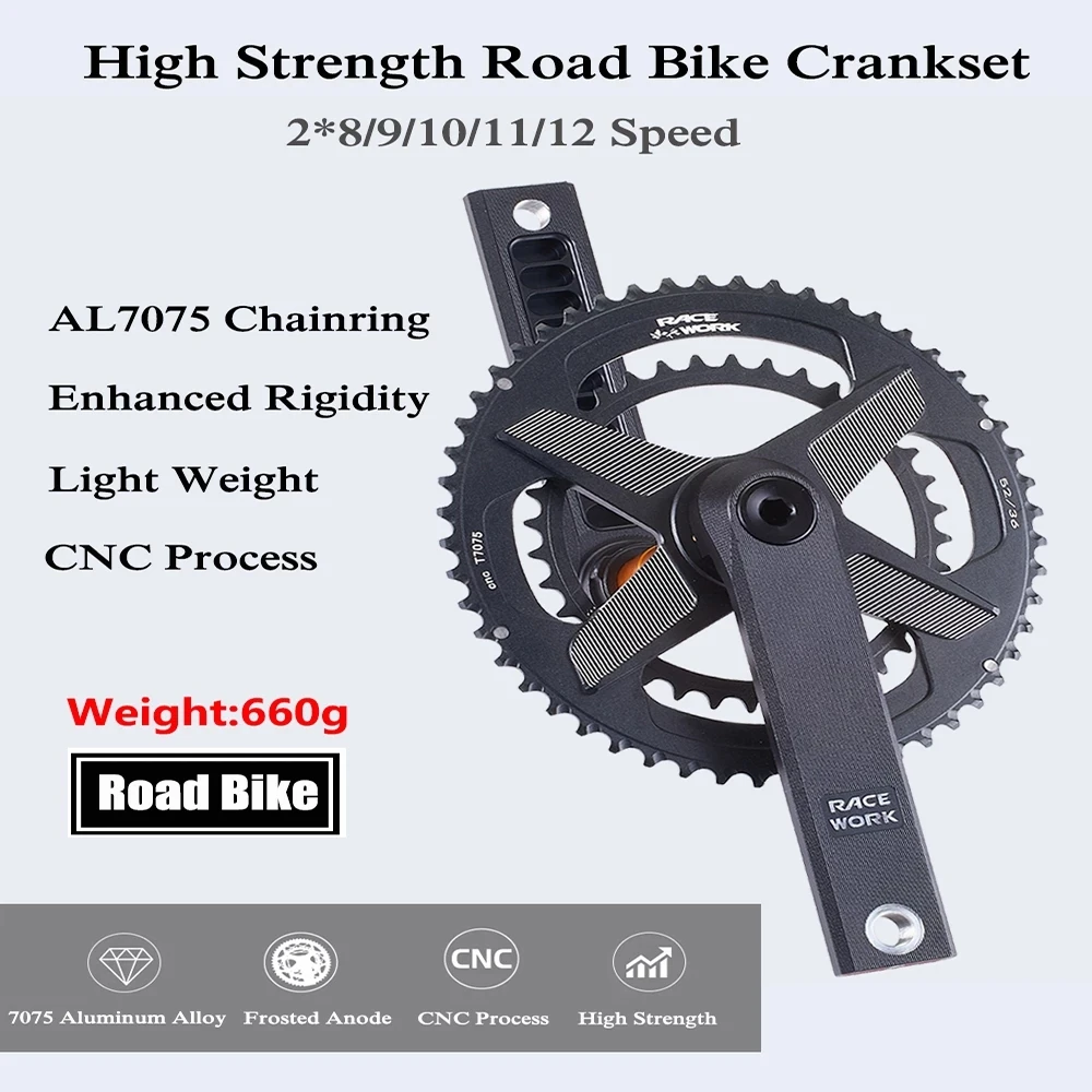 RACEWORK Road Bike Crankset For 9/10/11/12 Speed CNC 170mm Hollow Bike Crank Arm 50T-34T/52T-36T/53T-39T Double Sprocket