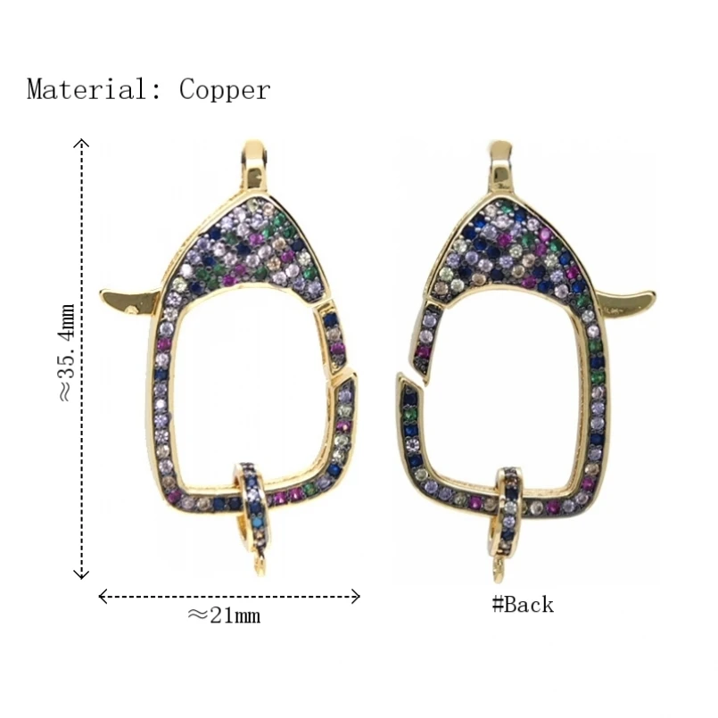10Pcs Gold Plated Copper Micro Pave Colorful Cubic Zirconia Lobster Carabiner Clasp for Keychain Necklace DIY Jewelry Making