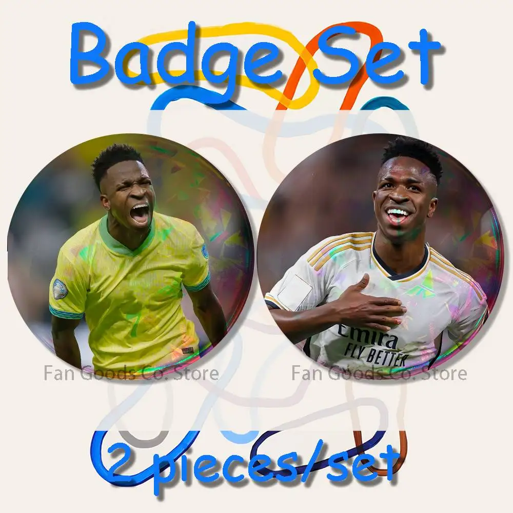 Football V-Vinicius Brooches for Backpack Accessories 25,32,44,58,75mm Round Enamel Pins 2-piece set Cartoon Anime Badge