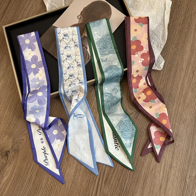 New Luxury Brand Model Small Silk Scarf for Women Hair Band Bag Handbag Handle Ribbon Scarf Neckerchief Headbands Choker