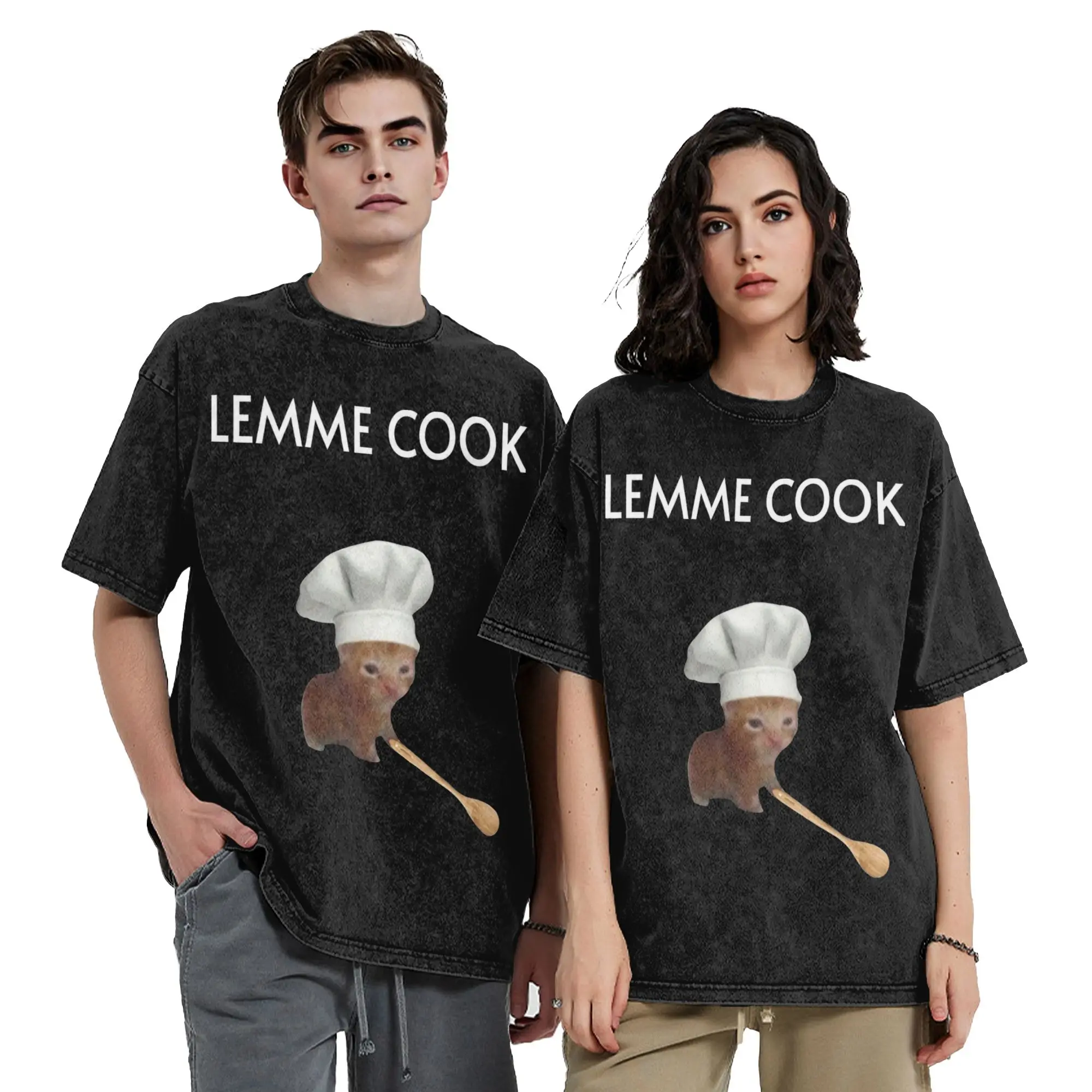 Chef Kitten Meme Lemme Cook Washed T Shirts Streetwear Hip Hop Vintage T-Shirt Tee Shirt for Men Women Harajuku Graphic