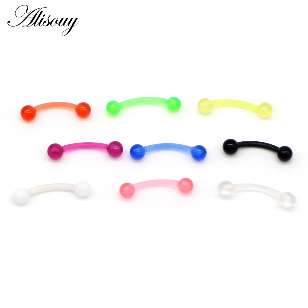 Alisouy 1 Piece Flexible Acrylic Eyebrow Ring Nail Tongue Ear Bar Ring Barbell Piercing Body Jewelry Nose Piercing Rings