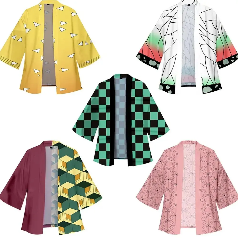 Anime Tanjirou Kamado Cosplay Kimonos Voor Mannen Vrouwen Japanse Haori Kamade Nezuko Gewaad Outfits Kochou Shinobu Kimono Zomer Mantel