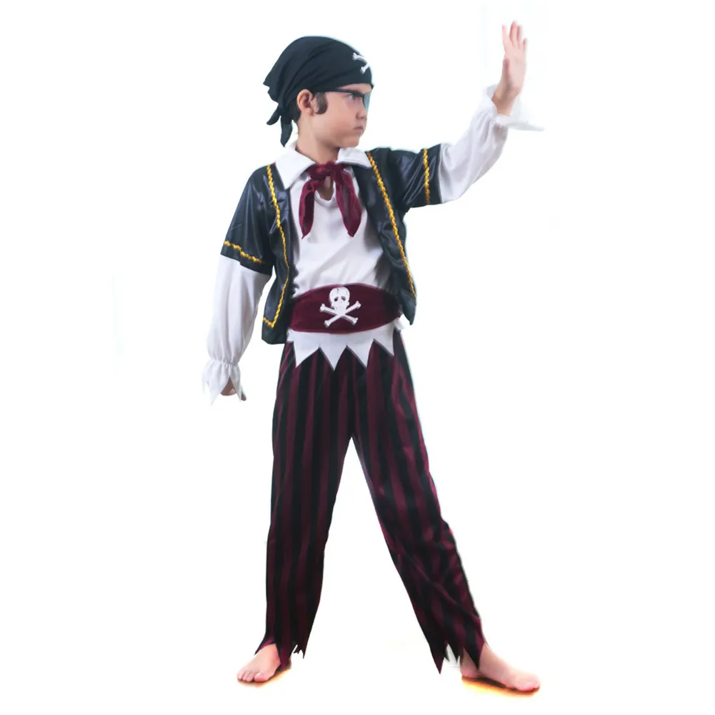 Pirate Cosplay Kids Boys Bandana Eye Mask Outfits Funny Roleplay Costume Children Disguise Child Halloween Fantasia Outfits