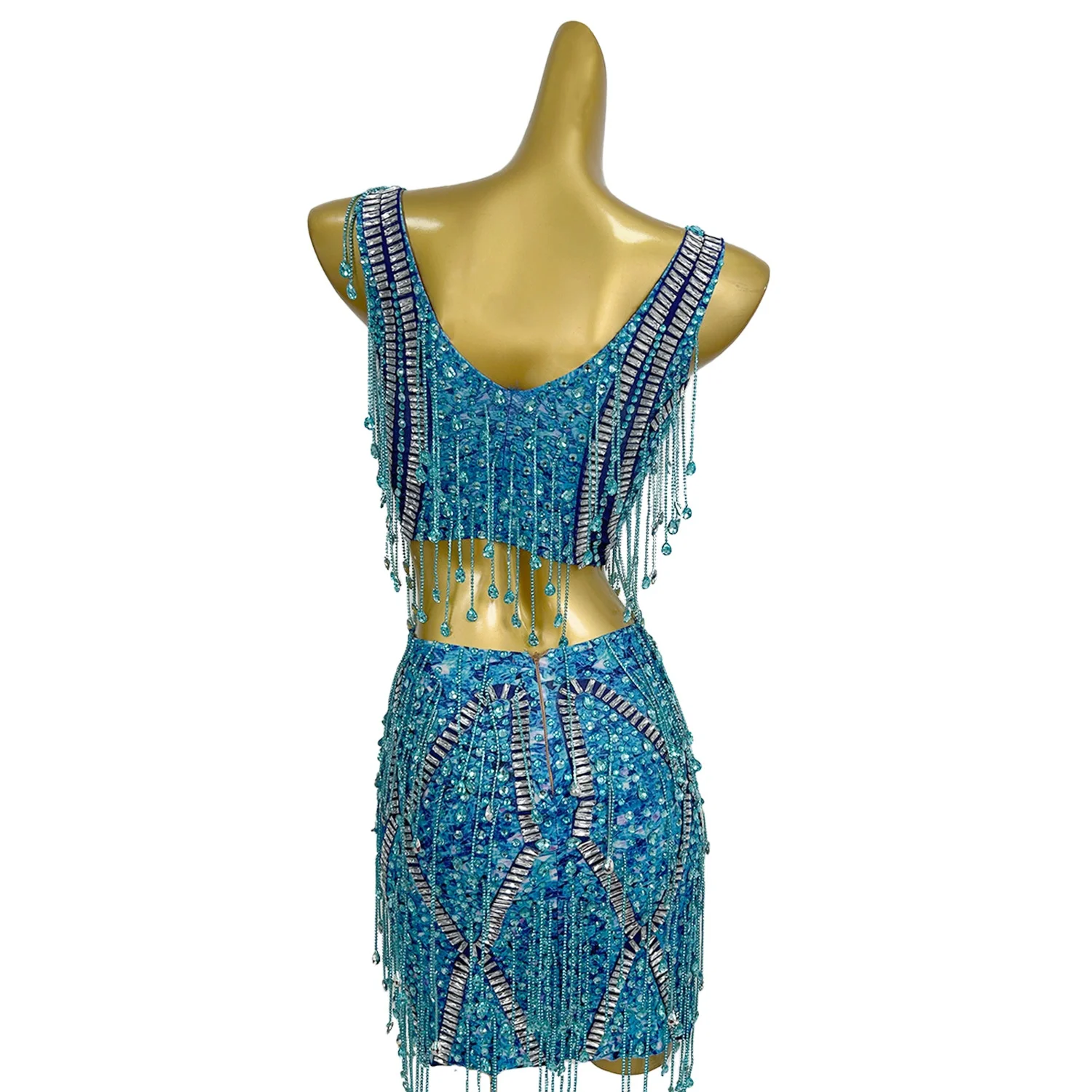 Nightclub Party Dance Show Super Mini Skirt Top and Bottom 2Piece Set Sexy Spicy Girl Sparkling Rhinestone Stage Outfit Caodi - Image 2