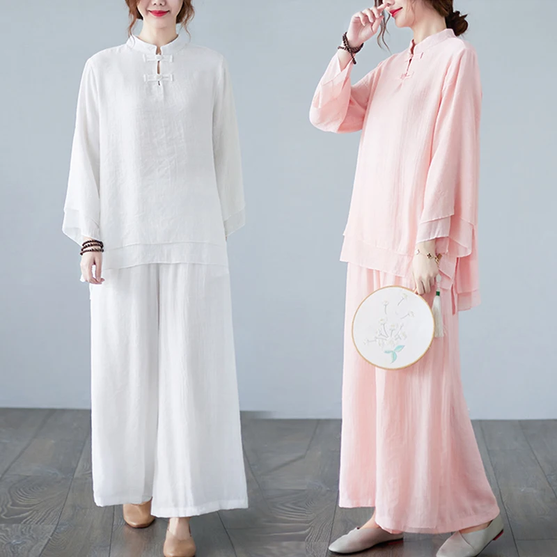 세련된 이중 레이어 롱 스커트와 A라인 와이드 레그 팬츠 세트, 신축성 있는 허리, 스탠드 칼라, 버튼업, 단색...