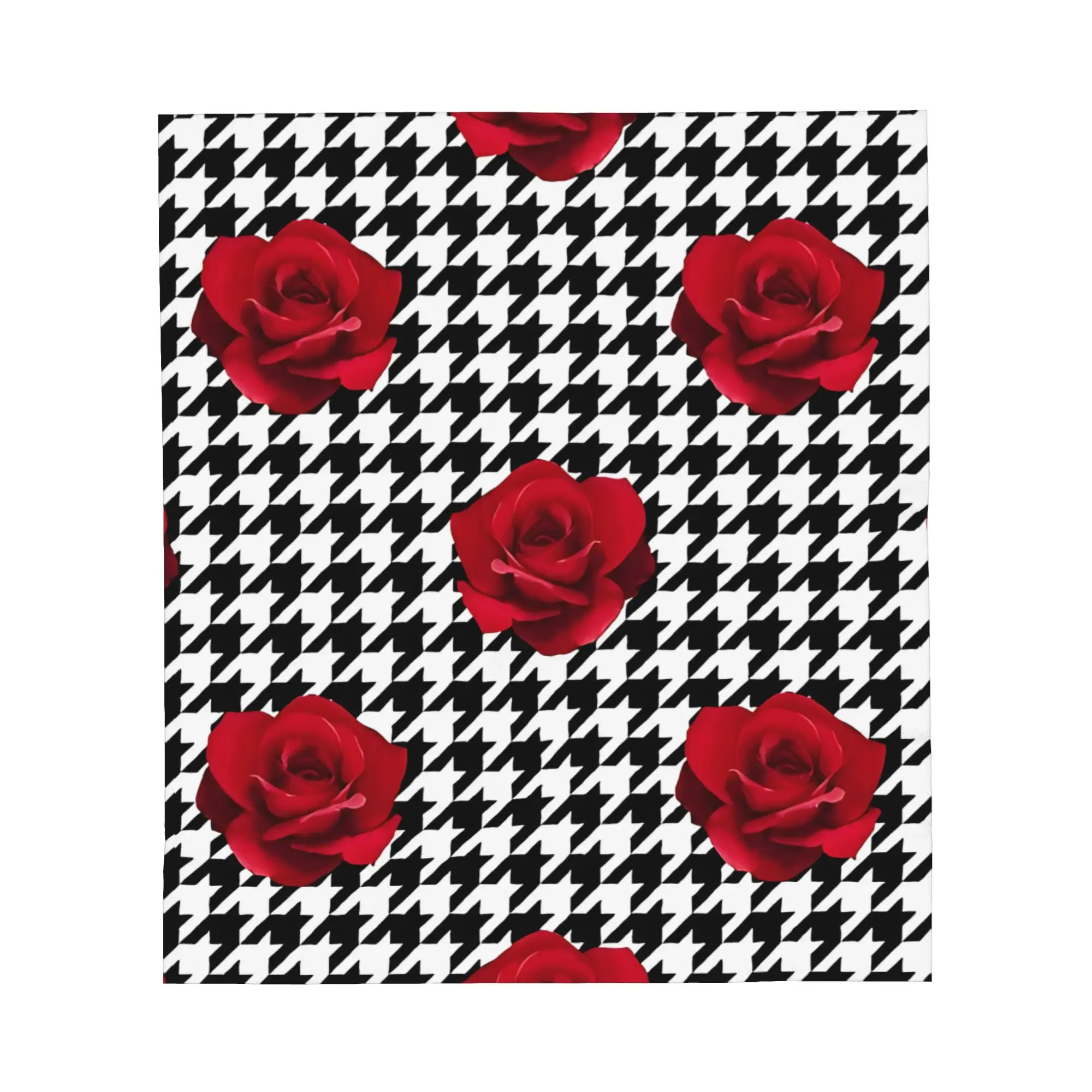 1PC Houndstooth & Roses Blanket Throw Blanket Novelty Warm Blanket All Season Gift