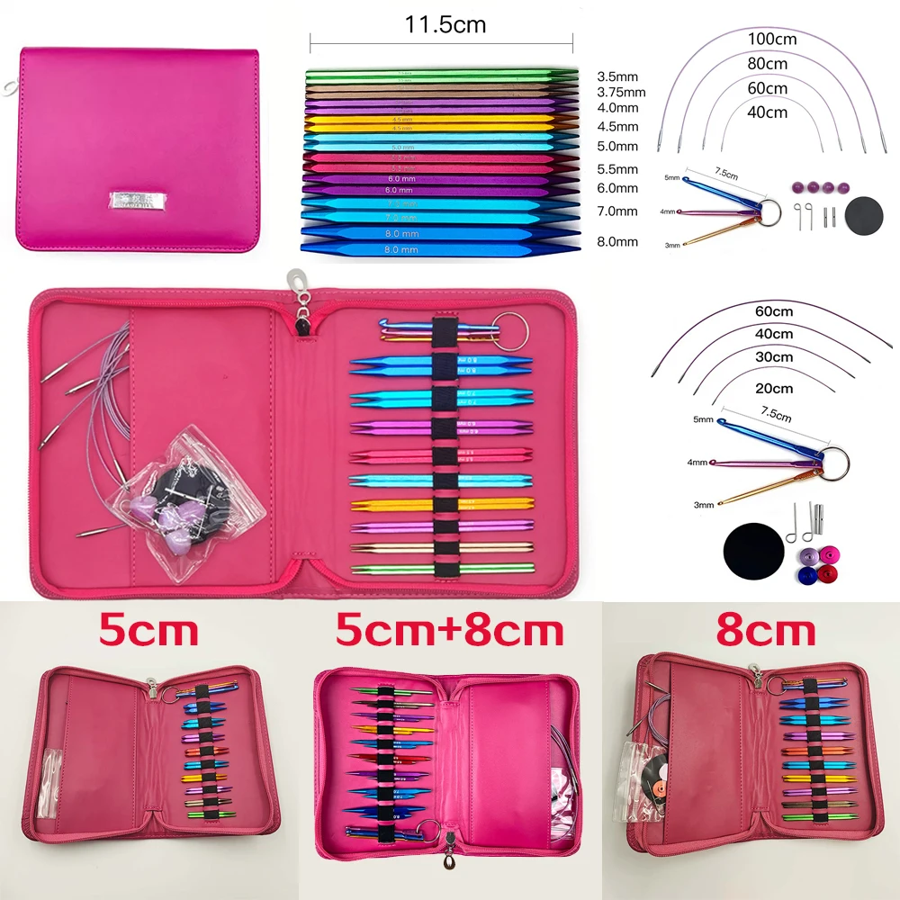 

35Pcs Removable Square Knitting Needle Set 5/5+8/8/11.5cm Aluminum Colorful Interchangeable Circular Needles Size 3.5mm-8.0mm