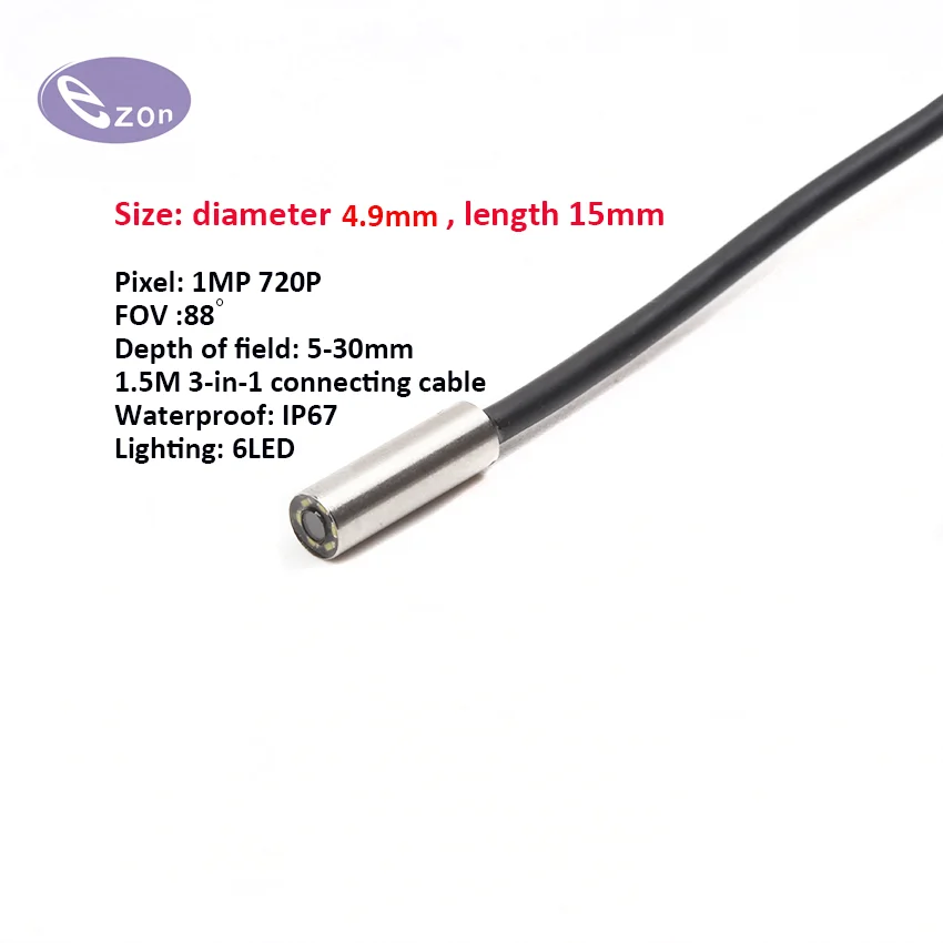 

1MP USB endoscope diameter 4.9mm FOV88゜ IP67 waterproof 3-in-1 cable industrial steering endoscope