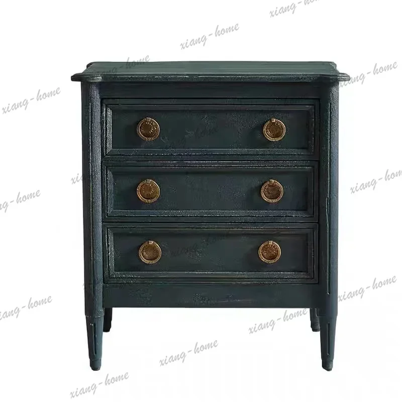 PG American rural retro solid wood bedside table black white simple low cabinet