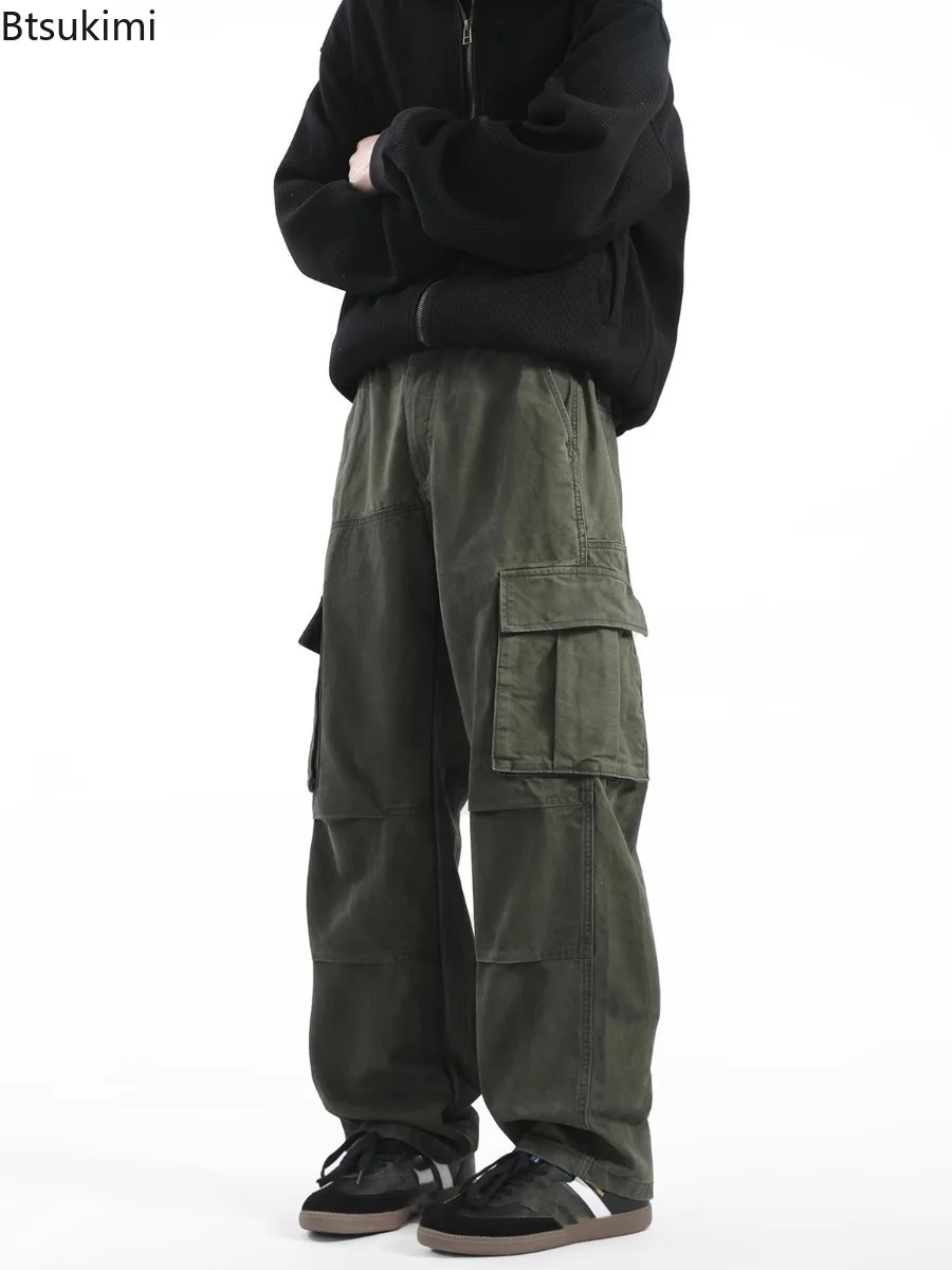 

Весенне-осенние мужские брюки-карго с большими карманами, винтажные широкие брюки Y2k Harajuku, прямые мешковатые брюки, спортивные штаны в стиле хип-хоп, мужские