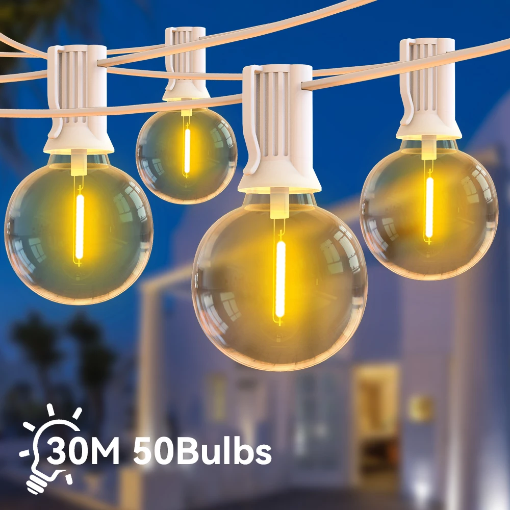 15M 30M Festoon String Light Christmas Decorations 2024 Street Retro Wedding Backyard Decoration Outdoor Fairy String Light