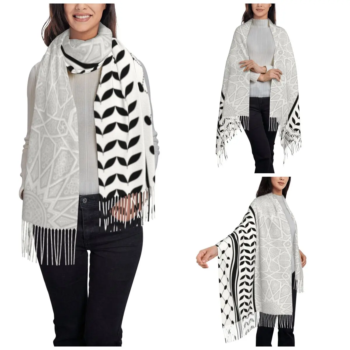 Arabic Folk Kufiya Hatta Traditional Keffiyeh Pattern Shawl Wraps Women Warm Long Soft Scarf Pashminas Shawl Scarves