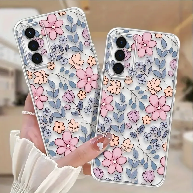 Anti-Slip Clear Phone Case For Samsung Galaxy S26 S25 S24 S23 S22 S21 S20 Ultra Plus Edge FE 5G 2022 Floral Print Silicone Cover