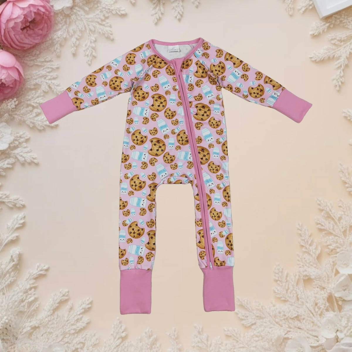 

Newborn Coverall Long Sleeve Bodysuit Baby Infant Girls Footie Zipper Sleepers Rompers Toddler Milk Cookies Children Clothing