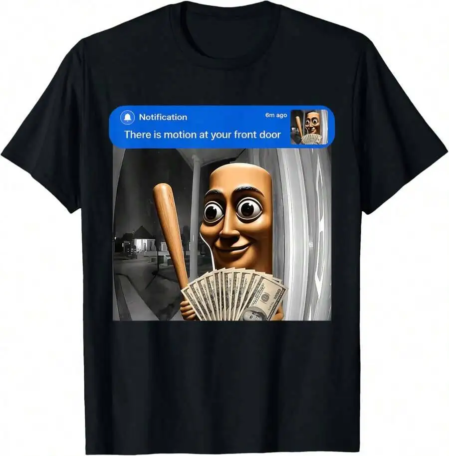 There Is Motion At Your Front Door Tung Sahur Meme T-Shirt 100% Cotton Trendy Y2K Short-Sleeve Tee-Soft, Quick-Drying,