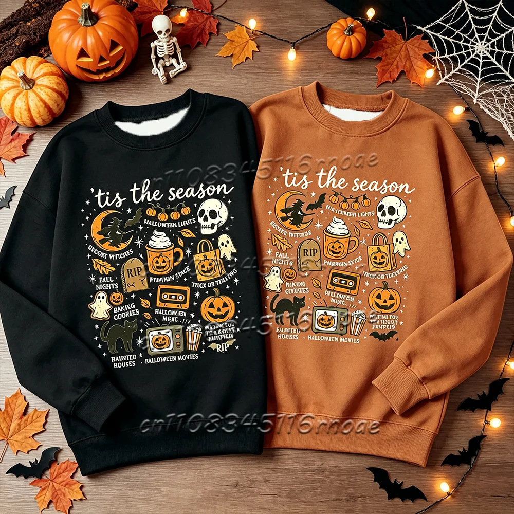 Retro Halloween Autumn Ghost DIY Heat Transfer Printing Stickers Round Neck Hoodie Clothing Party Parent Child Decoration
