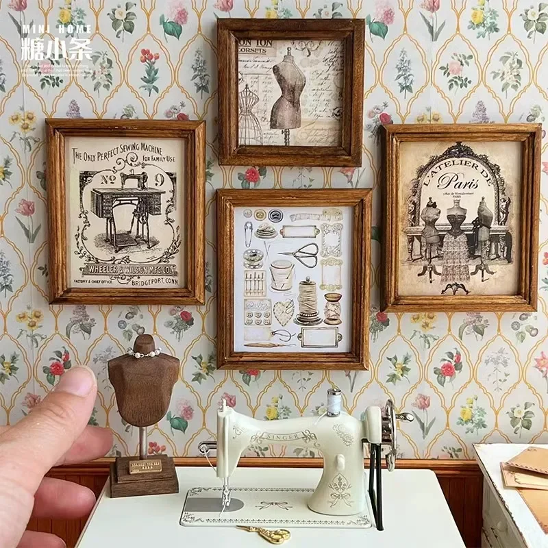 Dollhouse Retro Decoration Magic House Props Poster Decorative Painting Mini Sculpture Candlestick Miniature Model Decoration