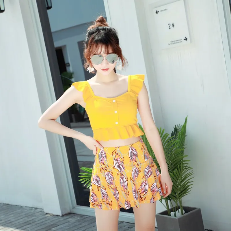 2024 New Swimsuit Female Split Two-piece Skirt Flat Corner Spa Conservative Small Fresh Student Swimsuit