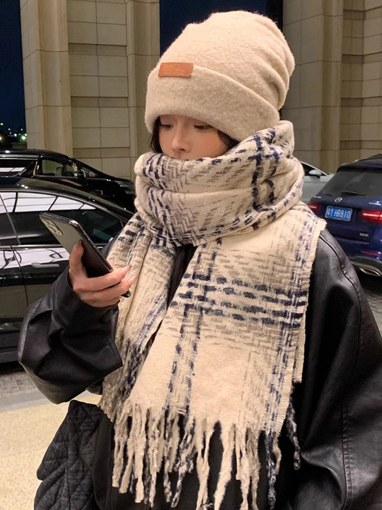 

New Knitted Vintage Scarf Headscarf Winter Women Men Plaid Tassel Warm Scarve Pashmina Mujer Femme Male Pareo Wrap Shawl Unisex