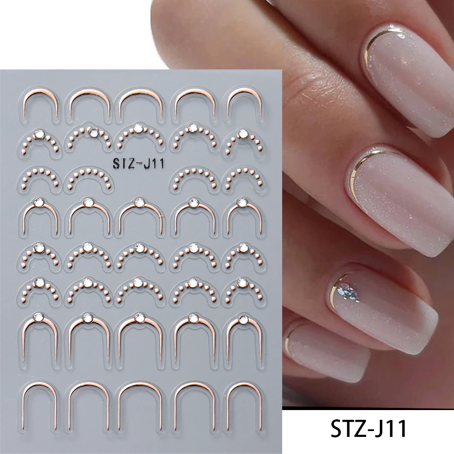 Silver Gold Lines Stripe Nail Sticker Decals Metal Strip Luxury Nails Slider 3D Self Adhesive Design Nail Art Stickers Paper