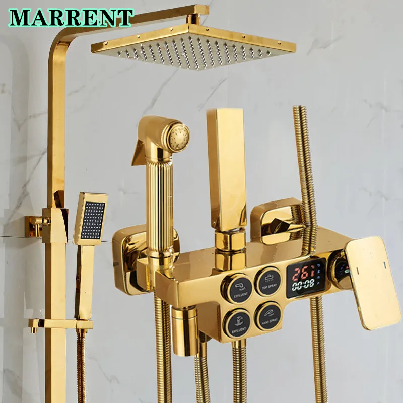 

Thermostatic Shower Panel System Stainless Steel Shower Head 4-Function Shower Faucet LED Temperture Digital Bathroom Shower Set