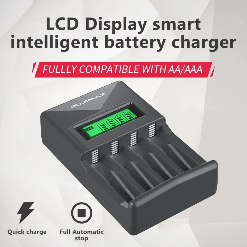 PUJIAMX 1.2V AA/AAA Rechargeable Battery Charger LCD Display Portable Universal Adapter Type C Interface Fast Charging Tool