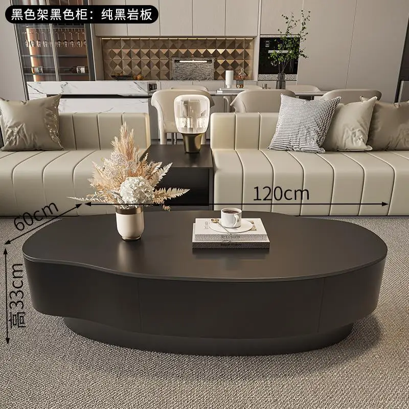 طاولة قهوة بسيطة وخفيفة وفاخرة على شكل خاص من بلاطة الصخور، شقة حديثة وبسيطة الحجم، قهوة بيضاوية راقية