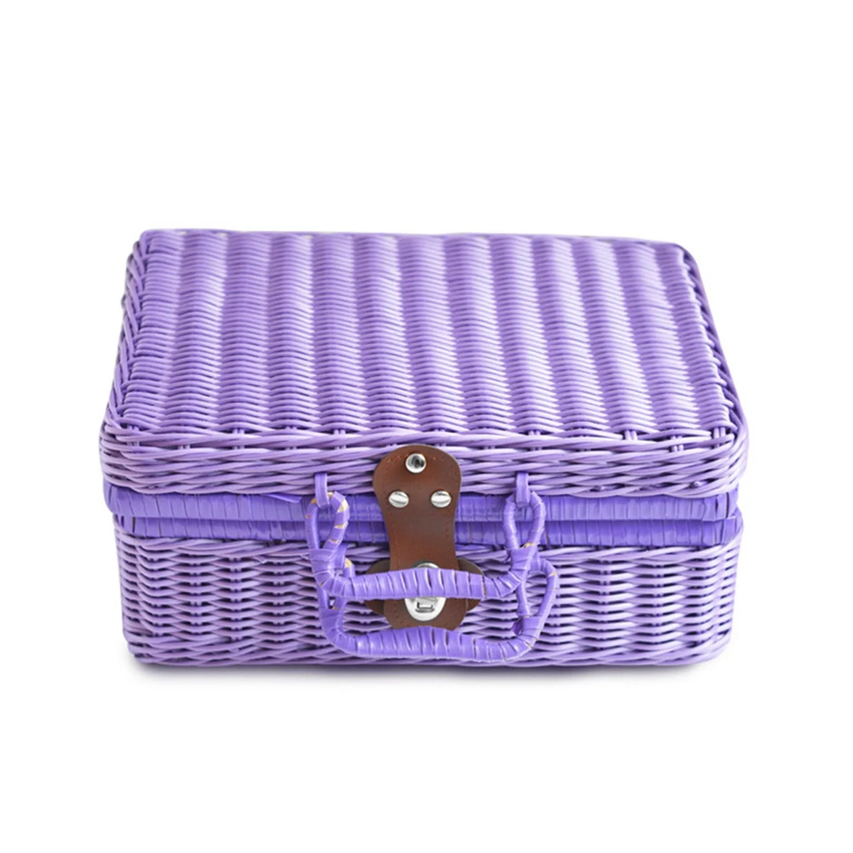 

Retro Imitation Rattan Picnic Basket Woven Suitcase Light Purple