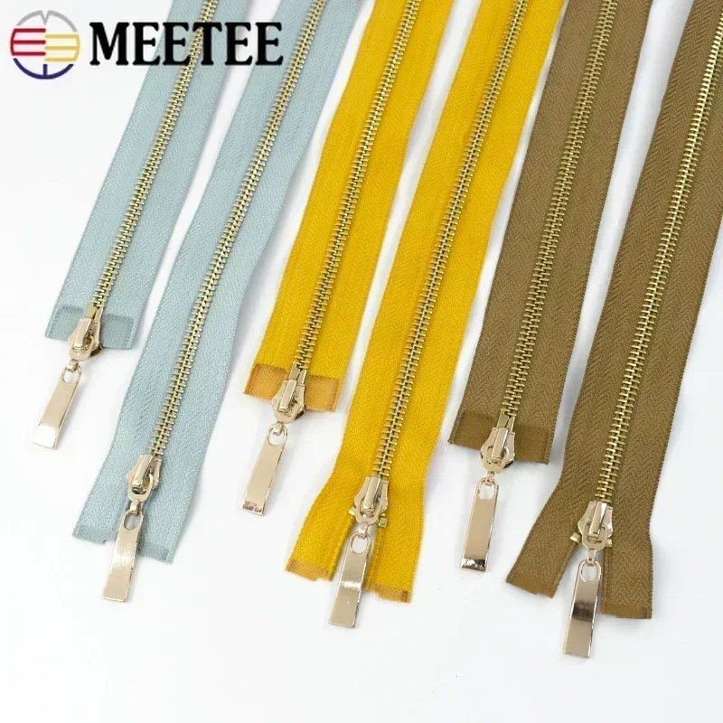 Meetee 1Pc 80/100/120cm Auto Lock Metal Zipper Double Slider Puller Zippers for Jacket Coat Repair DIY Clothing Sewing Accessory