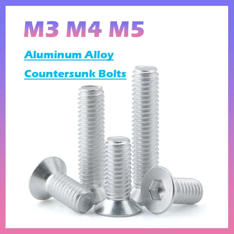 Yiqianyuan 10Pcs~100pcs M3 M4 M5 Aluminum Alloy 6061 Hex Socket Countersunk Flat Head Screws Length 6 mm To 30 mm