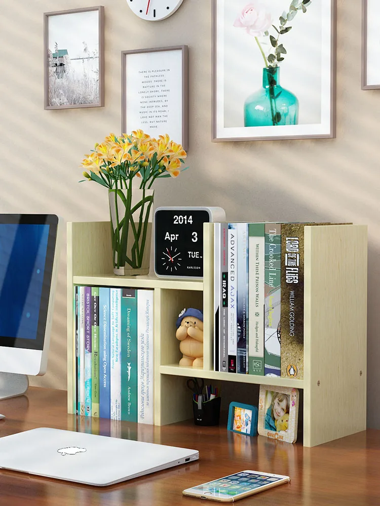 Simple Multi-layer Bookshelf Office Study Combination Desk Storage Small Bookcase Modern Wooden