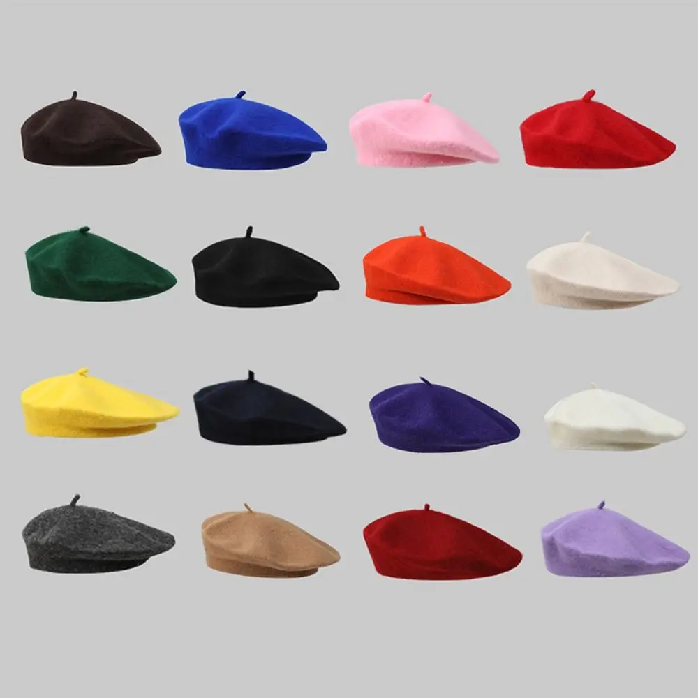 Fashion Warm Winter Wool Berets Hat Solid Color Retro Plain Cap Elegant All Matched French Artist Hat Lady