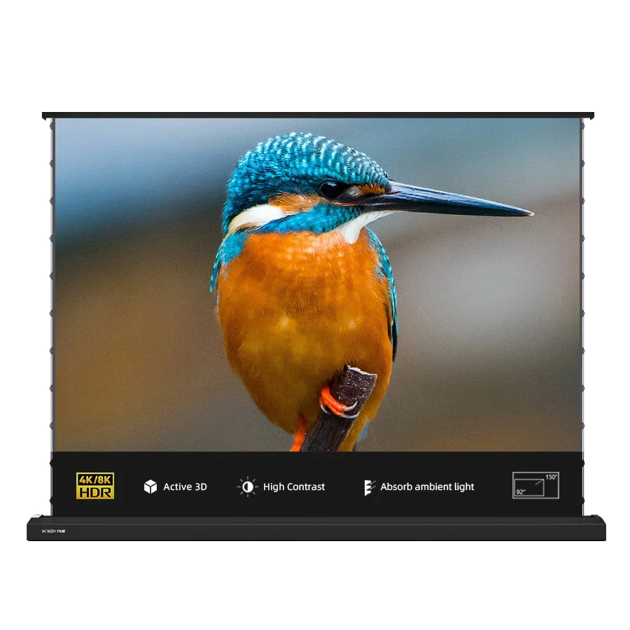 

New Listing Electric Floor Up Screen 72 84 92 100 120 ALR Black Diamond Ambient Light Rejecting for Standard/Long Projector