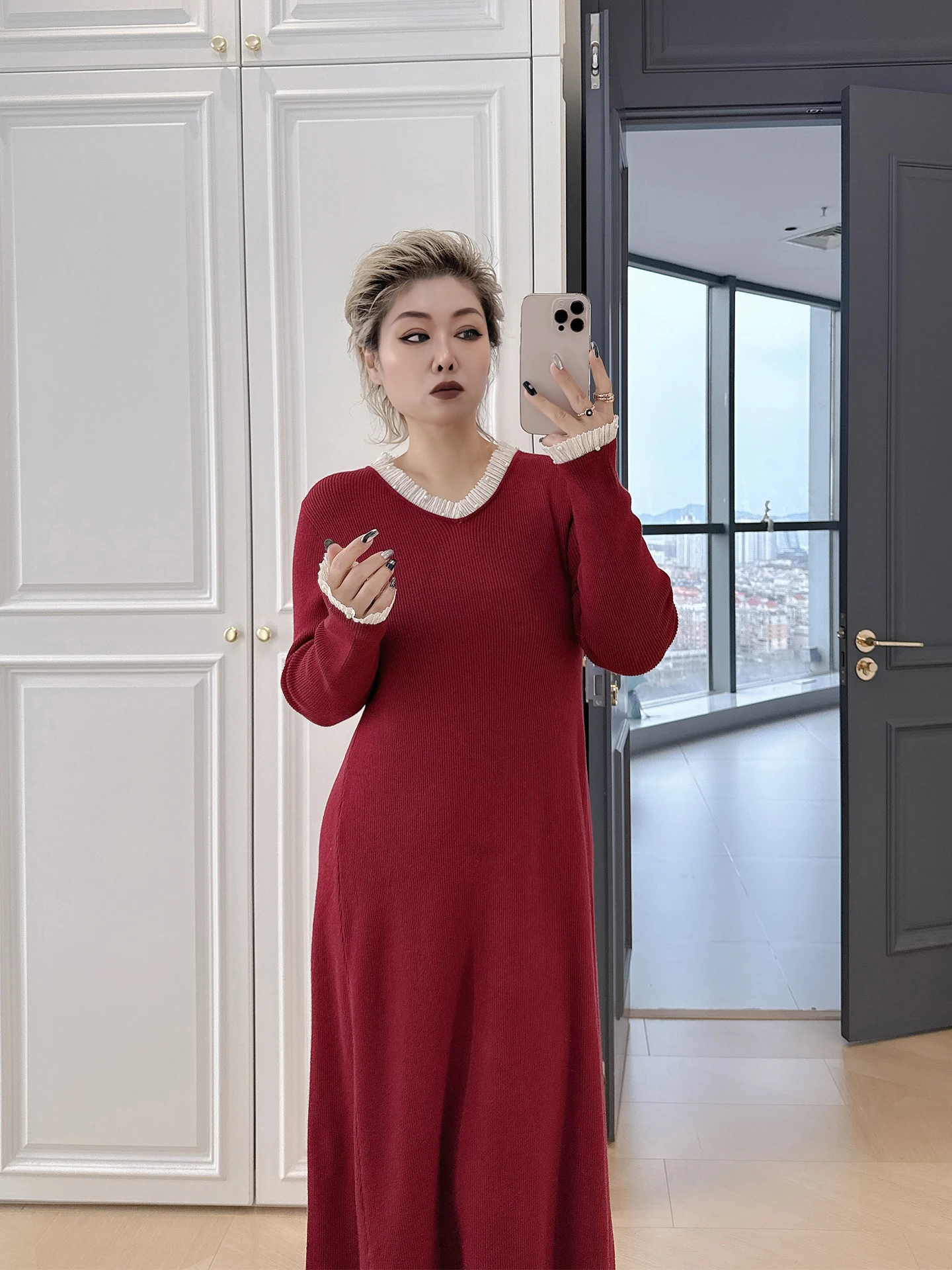 

Вязаный свитер с V-образным вырезом и кружевными вставками, женская облегающая юбка с высокой талией больших размеров, повседневная одежда для города