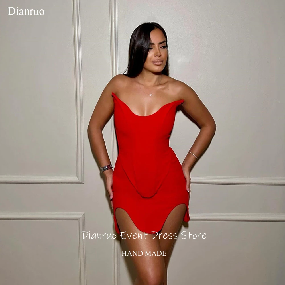 

Dianruo Red Bodycon Lace Up Back Prom Dresses Sleeveless Mini Homecoming Dress Asymmetric Hem Vibrant Party Gowns Customized