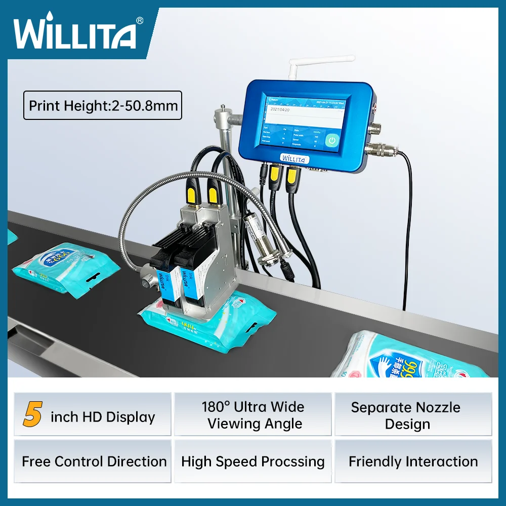 

Willita 50.8mm Industrial Continuous Inkjet Printer For Date Batch Number Barcode Logo Masks Automatic Online Tij Coding Machine