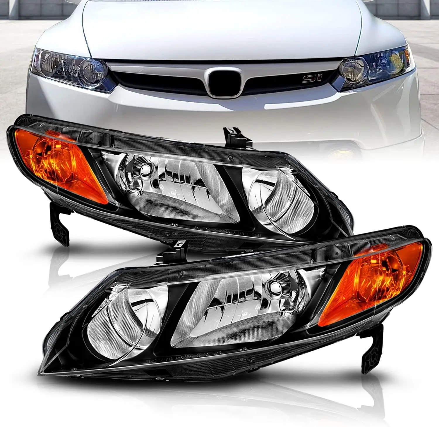

Черный сменный комплект галогенных фар JDM для Honda Civic Sedan 2006-2011 годов 4-дверный/гибридный — со стороны пассажира и водителя, автомобиль