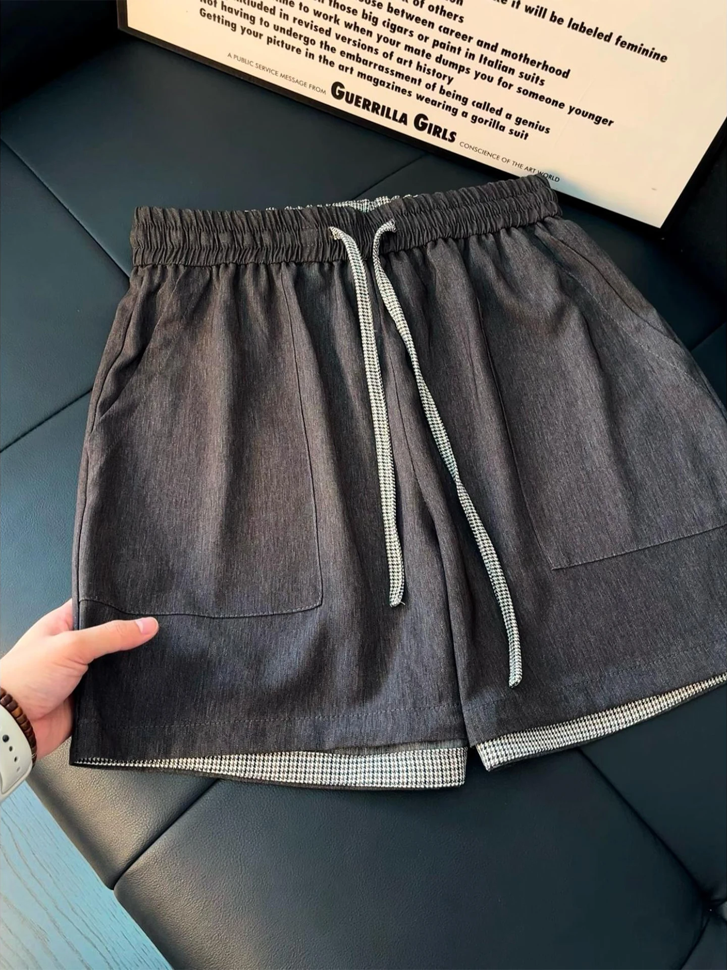 Men's Summer Vintage Texture Breathable Straight Leg Short Pants Patchwork Casual Five-Point Pants Lazy Leisure Shorts