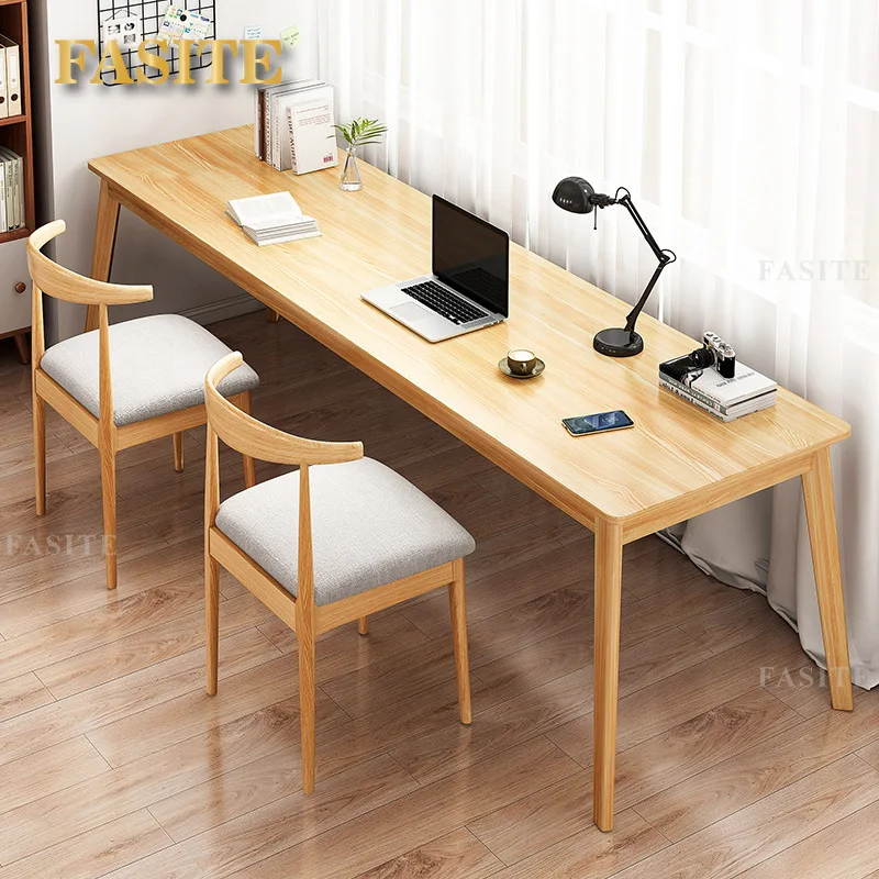 

Double desk office computer desk household wall narrow table student bedroom solid wood legs long writing table