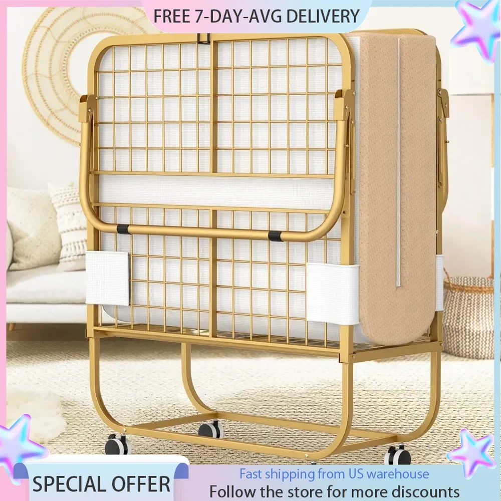 Portable Foldable Bed with Storage Cover, Rollaway Bed for Adults, Memory Foam Mattress, Metal Frame Folding, Free Shipping