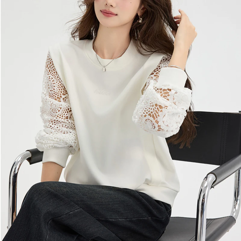 رسالة مطرزة زهرة الجوف خارج المرأة بلوزات بيضاء فضفاضة عادية س الرقبة طويلة الأكمام موضة البلوفرات الإناث 2025 جديد #5