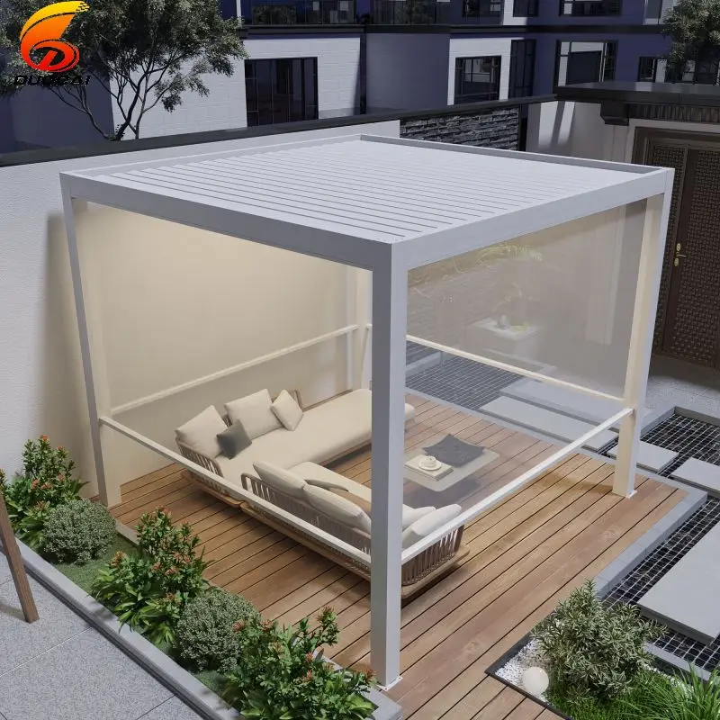 Commercial-Grade Motorized Louvered Gazebo Anti-Corrosion Wood Roof