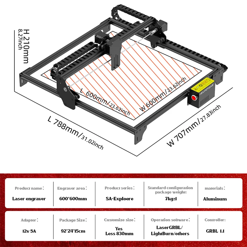 Laser Engraving Machine Frame Diy Wood Printer Cutter Laser Engraver Machine Kit Working Area 600*600Mm Cnc Desktop