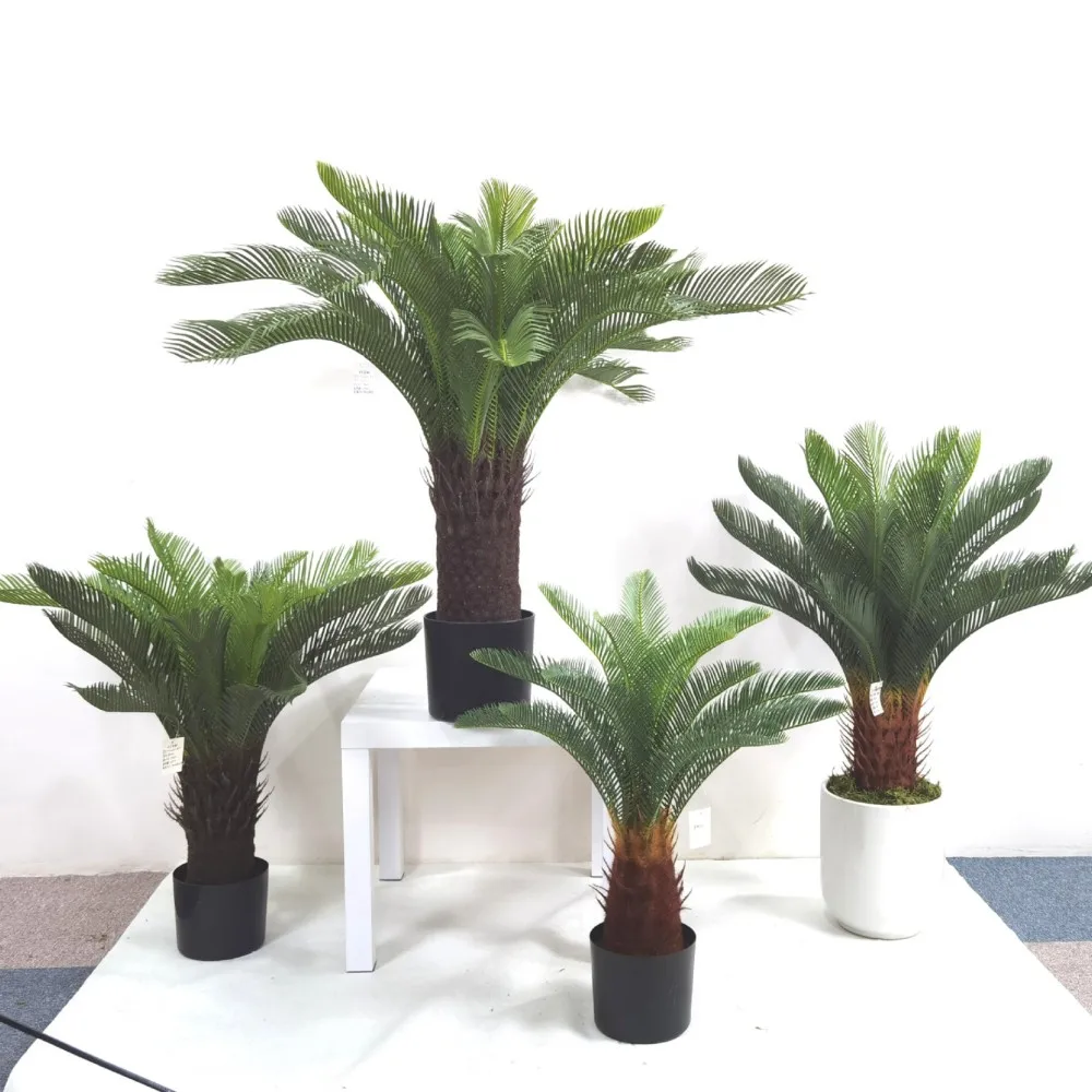 

90/110/140cm Artificial Cycas Revoluta Tree Fake Sago Palm Bonsai Tropical Green Plants Home Office Garden Floor Potted Ornament