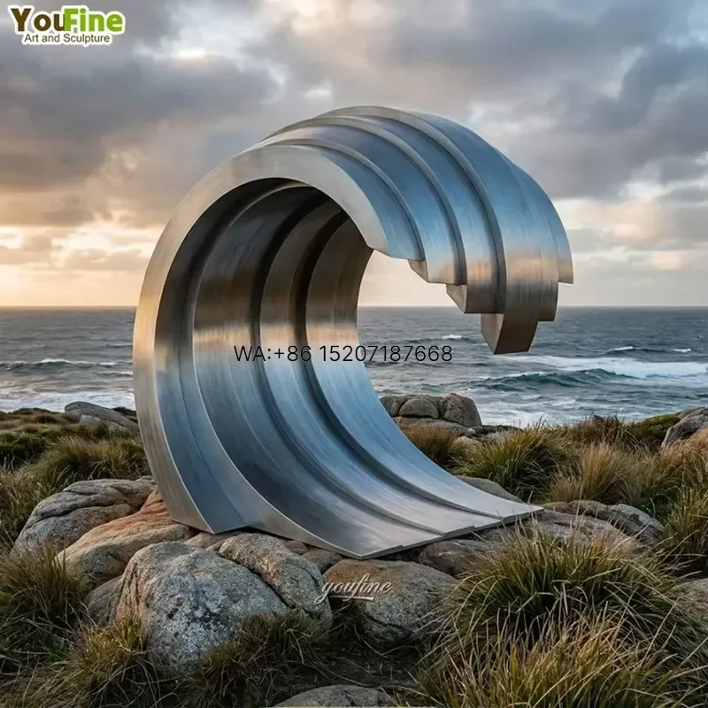 Wmwmnu Modern Stainless Steel Wave Sculpture Abstract Ocean Metal Art Statue for Outdoor Garden Landscape Custom